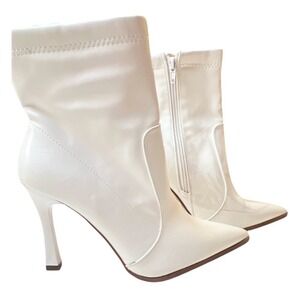 Chase + Chloe Pointed Toe Stiletto Ankle Boot, Soft Synthetic‎ Upper, White, 7.5